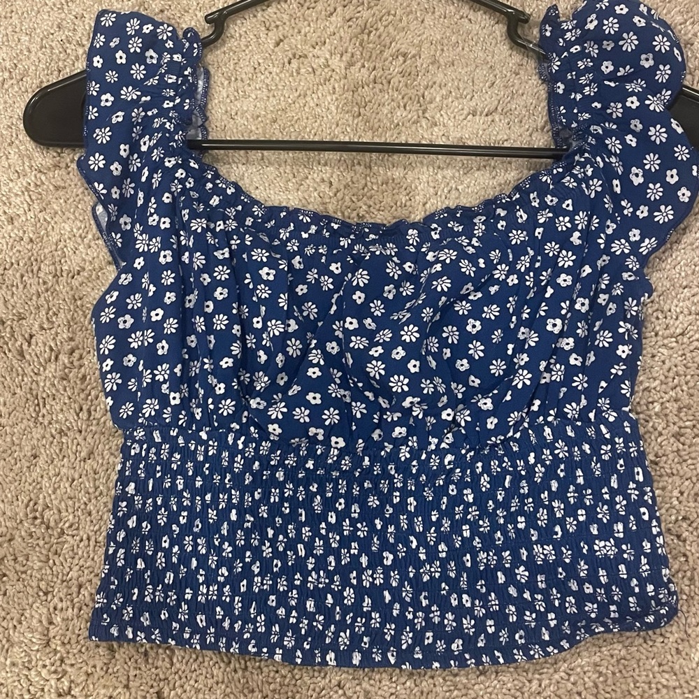 Blue off the shoulder crop top